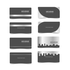 set of business card template with silver metal design vector
