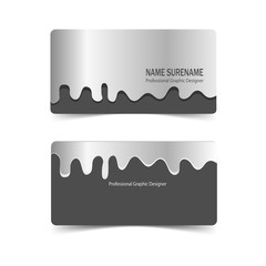 set of business card template with silver metal design vector