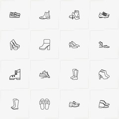 Shoes line icon set with boots, lady boots  and sneakers
