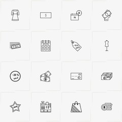 Shopping line icon set with money, cash register  and checkbook