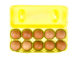 Packing with yellow chicken eggs