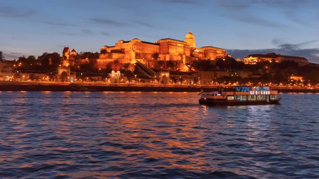 Twilight shot of the Danube river and the Buda Castle. Built in 1265, it was used as a palace complex of the Hungarian kings