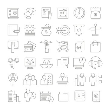 business and finance icons, outline icons