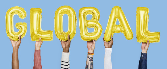 Hands showing balloons word