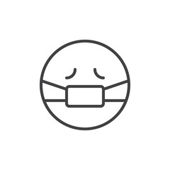 Emoticon with medical mask outline icon. linear style sign for mobile concept and web design. Sick face emoji simple line vector icon. Symbol, logo illustration. Pixel perfect vector graphics
