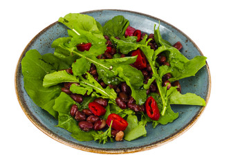 Spicy salad with arugula, beans and chili