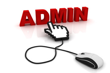 Fototapeta premium Mouse cursor points to the word Admin