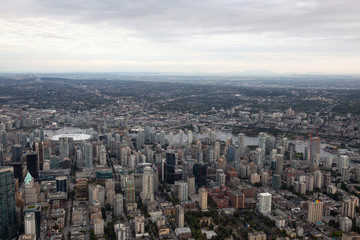 Fototapeta premium Vancouver, BC, Canada - August 31, 2018: Aerial view of Downtown City.