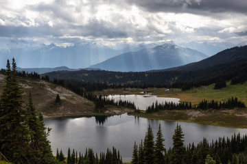 Striking Canadian Landscape view during a cloudy summer day. Taken in Garibaldi Provincial Park, near Whistler, North of Vancouver, BC, Canada.