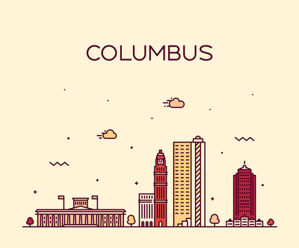 Columbus Skyline Ohio USA Vector Linear Style City