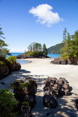 Beautiful panoramic view of sandy beach on Pacific Ocean Coast. Taken in San Josef Bay, Cape Scott...