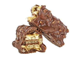 Closeup of chocolate bar isolated on white background