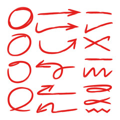 red hand drawn circles, arrows and underlines