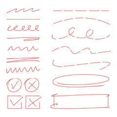 hand drawn dashed lines, check marks, underlines