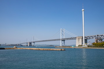 Seto Ohashi Bridge and Observation Tower in the seto inland sea,Shikoku,Japan