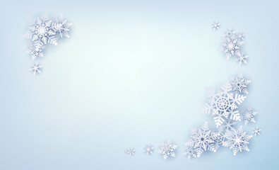 Winter background with beautiful snowflakes. Christmas decoration.