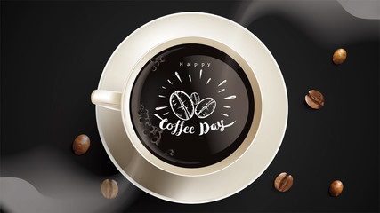 Vector illustration of happy International or national Coffee Day with hand lettering. Suitable for greeting card, poster and banner. mobile background