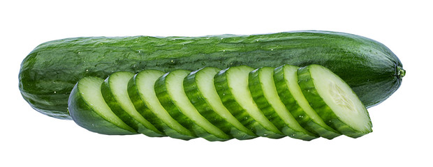 Fresh sliced cucumber isolated on white background with clipping path