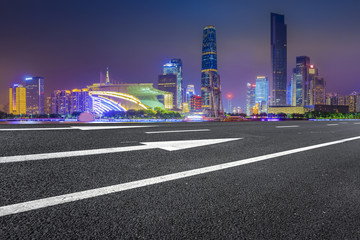 Fototapeta premium Road pavement and Guangzhou city buildings skyline