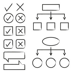 hand drawn arrows, circle and rectangle for flowchart diagram and check mark
