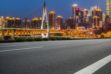 Road pavement and Chongqing urban architecture skyline