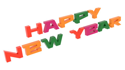 Happy New Year Words 3D Rendered Congratulation Text With Techno, Futuristic, Subway Font Illustration Colored With Tetrad Colors 6 Degrees, Isolated On White Background ..