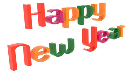 Happy New Year Words 3D Rendered Congratulation Text With Elegant Font Illustration Colored With Tetrad Colors 6 Degrees, Isolated On White Background ..