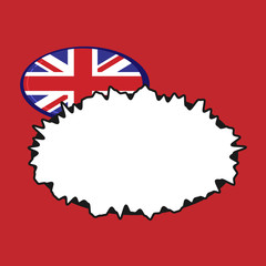 Flat design business Vector Illustration Empty template Layout for invitation greeting card promotion poster voucher. United Kingdom UK Flag in Oval form behind Blank Crooked Speech Bubble