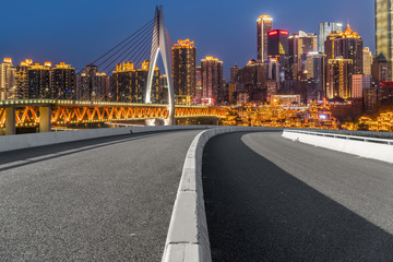 Road pavement and Chongqing urban architecture skyline
