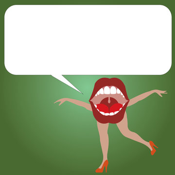 Flat design business Vector Illustration concept copy text for esp Web banners promotional material mock up template. Open Mouth with arms and legs Singing Dancing Blank white Speech Bubble