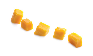 mango cube slices isolated on the white background