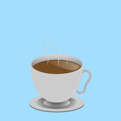 Flat design business Vector Illustration concept Empty template copy space Posters coupons promotional material. Levitating Cup of Hot Steaming Drink with Saucer Zero Gravity Dishware