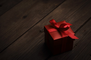 Single Gift Box On The Rustic Wood