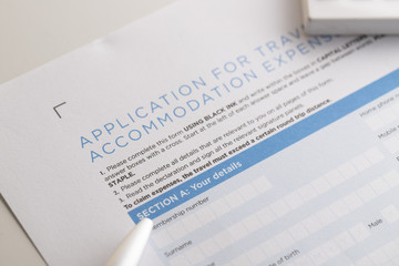 application travel form with pen