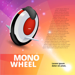 Vector realistic style illustration for posters, banner, advertising. Mono-wheel on abstract background. Advertising banner template © mariaaverburg