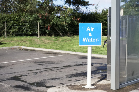 Air And Water Sign At Petrol Station To Wash Car And Inflate Car Tyres