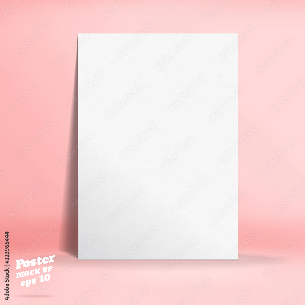 Poster vector of white paper poster in pastel colorful pink studio room,template mock up for display of des