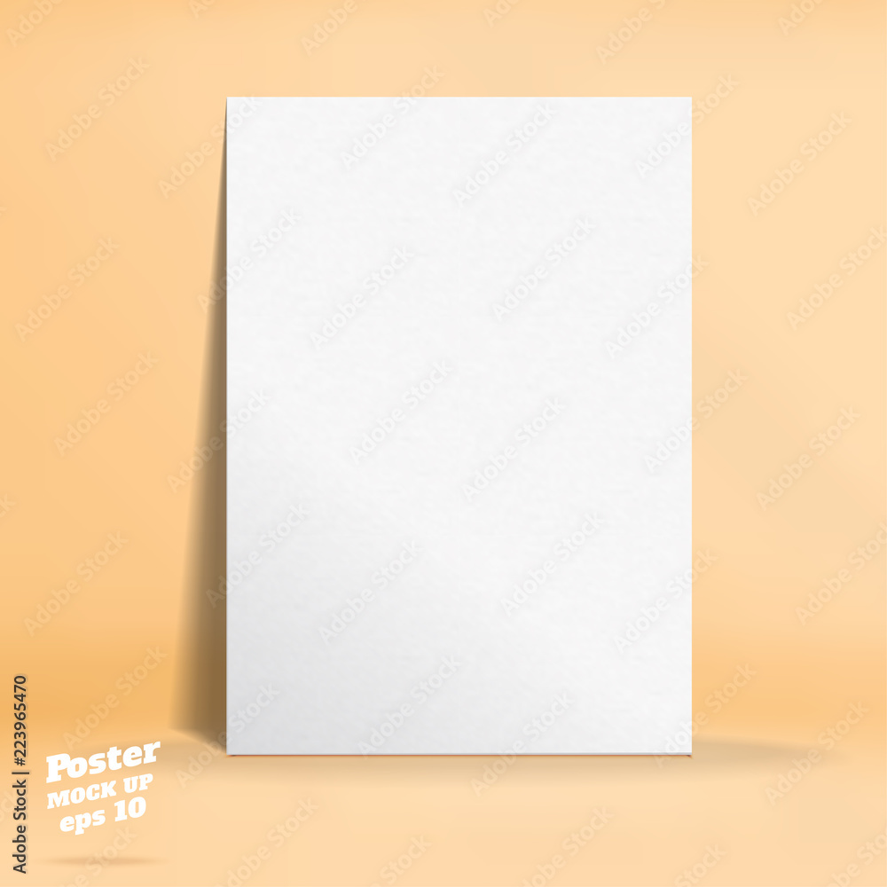 Aufkleber vector of white paper poster in pastel colorful orange studio room,template mock up for display of d