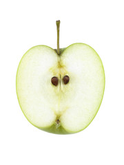 APPLE SLICED IN HALF ISOLATED ON WHITE BACKGROUND
