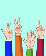 Hand thump up show number one to five vector design. illustration on blue background