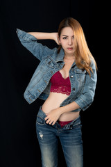 Asian girl in sexy jeans.