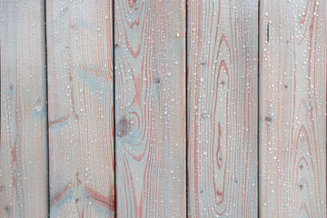 Texture boards of light wood with drops on surface. Moisture protection for wood