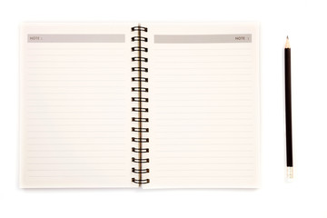 Notebook and Pencil on White Background.