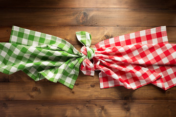 checked tablecloth at wooden table