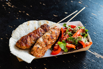 grilled kebab with salad