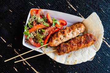 grilled kebab with salad
