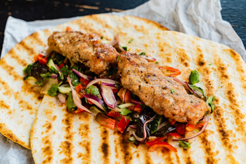 grilled kebab with salad