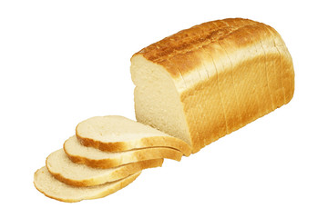 SLICED LOAF OF WHITE BREAD ON WHITE BACKGROUND