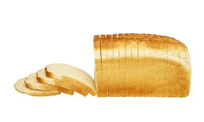 SINGLE LOAF OF SLICED WHITE BREAD ON WHITE BACKGROUND