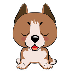 Happy cartoon puppy sitting, Dog friend. Vector illustration. Isolated on white background.